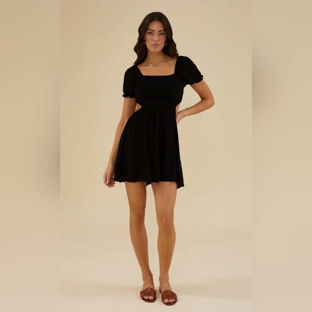 Rachel Parcell Open Back Smocked Mini Dress in Black